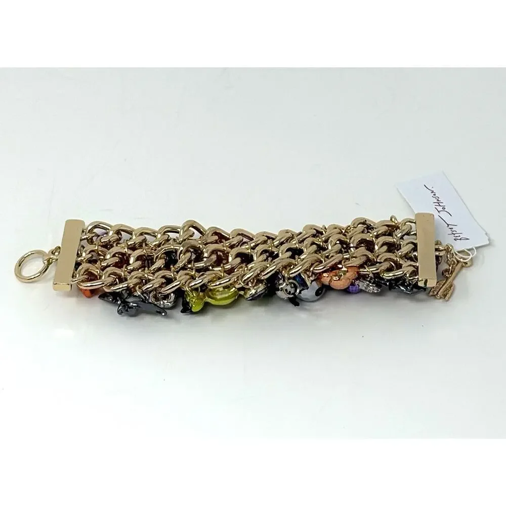 Betsey Johnson Halloween Toggle Bracelet Black Cat Spider Bat Candy Charms Wide